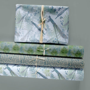 Feuille De Papier Cadeau Dragonflies Floral Blue Trio Découpage