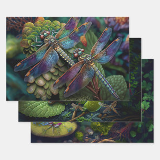 Feuille De Papier Cadeau Dragonflies in Colorful Gardens Découpage