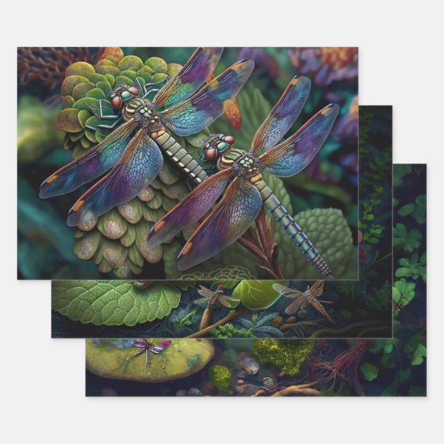 Feuille De Papier Cadeau Dragonflies in Colorful Gardens Découpage (Lot)