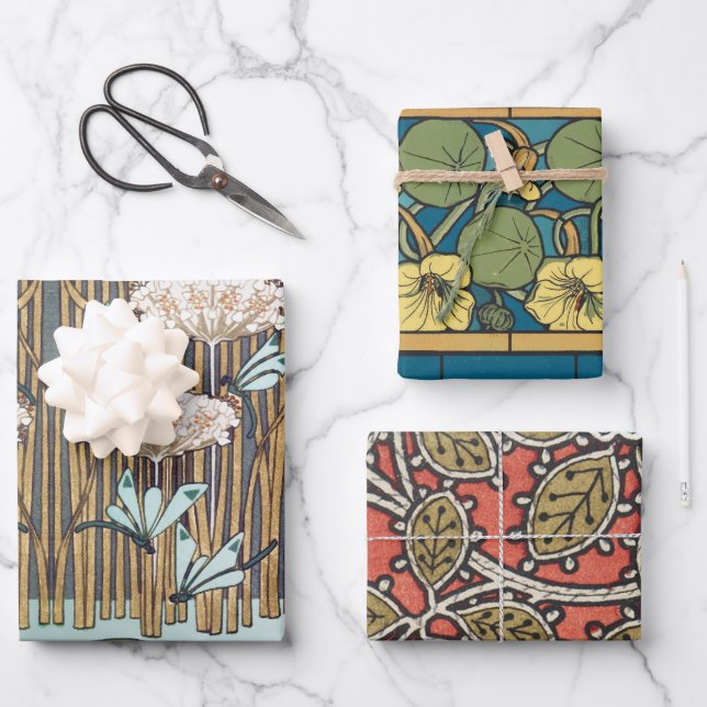 Feuille De Papier Cadeau Dragonflies Water Lilies Marais Art Nouveau (Recto)