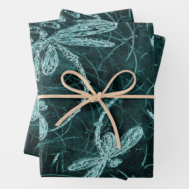 Feuille De Papier Cadeau Dragonfly Disco Midnight Blue (En situation)