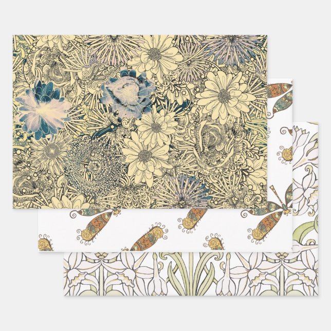 Feuille De Papier Cadeau Dragonfly Gold Garden (Lot)