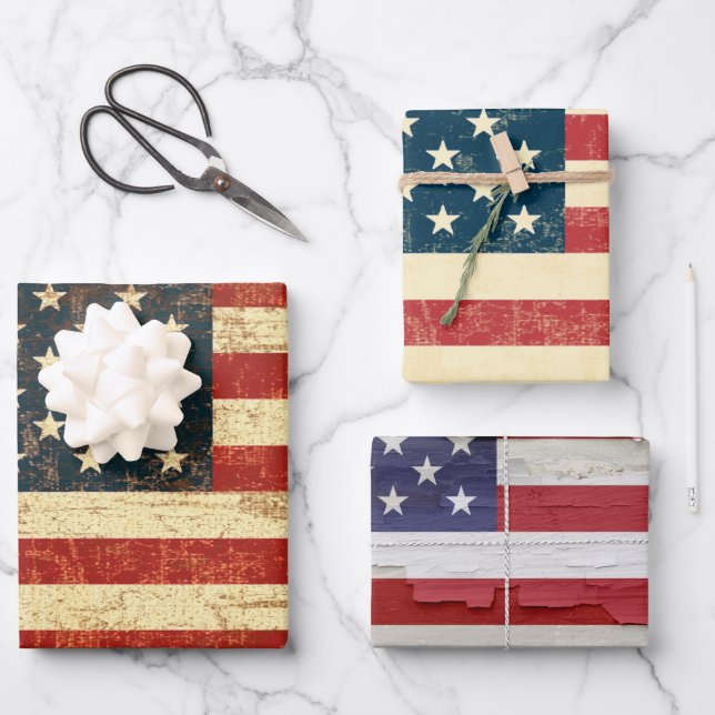 Feuille De Papier Cadeau Drapeau américain Grungy des Etats-Unis (Recto)