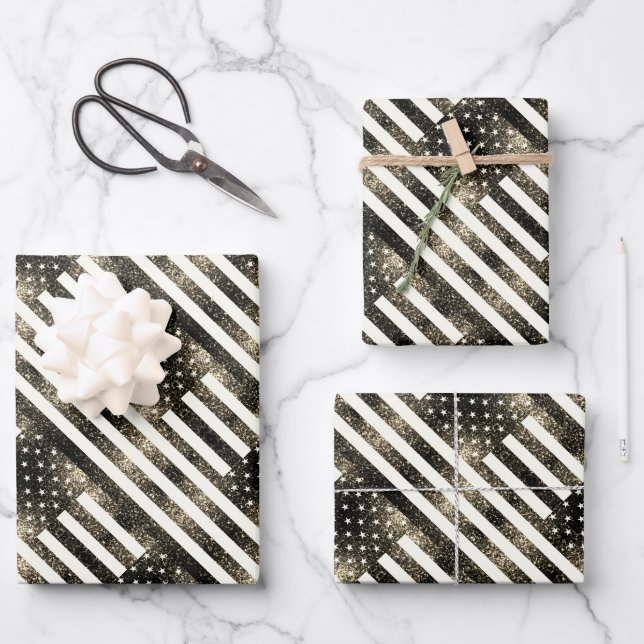 Feuille De Papier Cadeau Drapeau américain or sépia scintille parties scint (Recto)