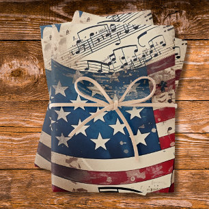 Feuille De Papier Cadeau Drapeau américain patriotique vintage note de musi