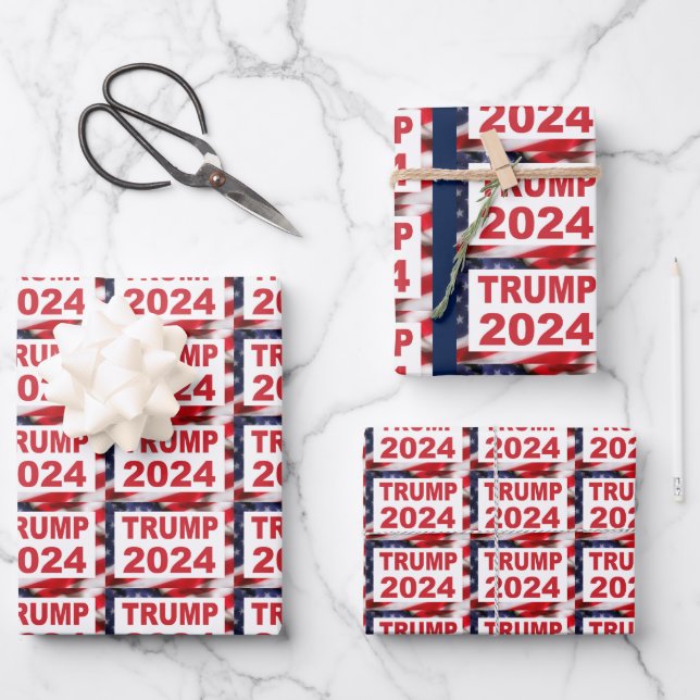 Feuille De Papier Cadeau Drapeau américain Trump 2024 (Recto)