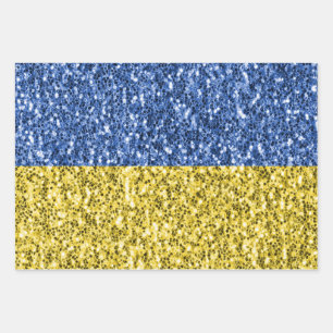 Feuille De Papier Cadeau Drapeau bleu jaune Ukraine parties scintillant fau