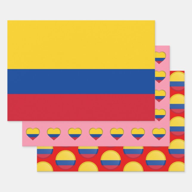 Feuille De Papier Cadeau Drapeau colombien, coeur et mode colombienne (Lot)