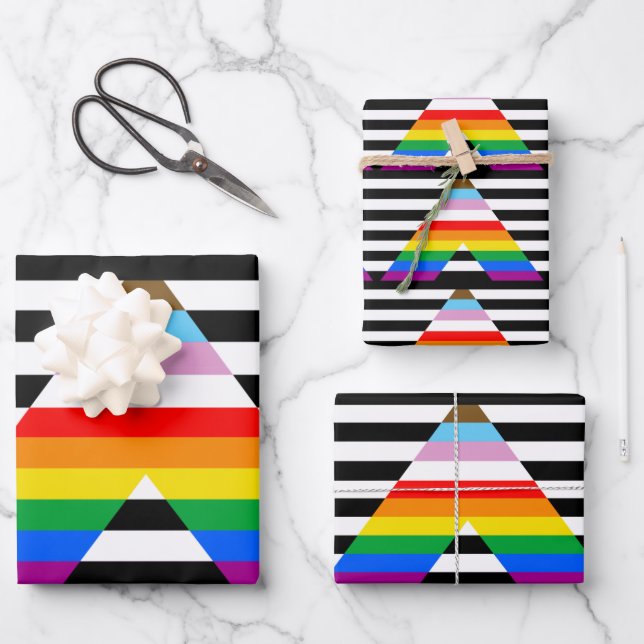 Feuille De Papier Cadeau Drapeau de fierté allié du progrès LGBTQ (Recto)