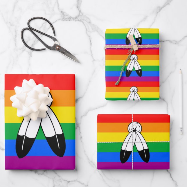 Feuille De Papier Cadeau Drapeau de fierté LGBTQ+ bispirituel (Recto)
