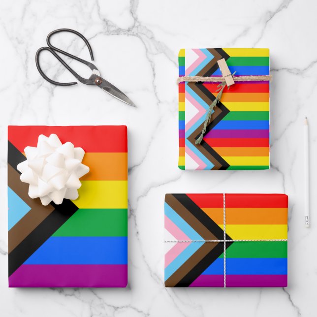 Feuille De Papier Cadeau Drapeau de fierté progressiste LGBTQ+ (Recto)