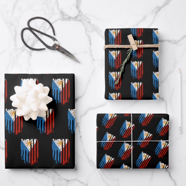 Feuille De Papier Cadeau Drapeau mi-américain mi-philippin Philippines (Recto)