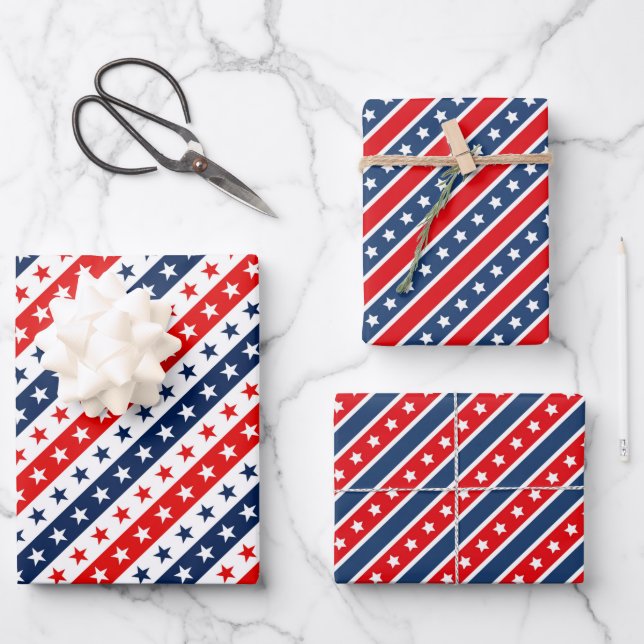 Feuille De Papier Cadeau Drapeau Patriotique Rouge, Blanc & Bleu USA Motifs (Recto)