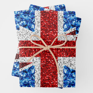 Feuille De Papier Cadeau Drapeau rouge bleu blanc brillant parties scintill