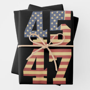 Feuille De Papier Cadeau Drapeau Trump 45 47 Vintage Amérique USA