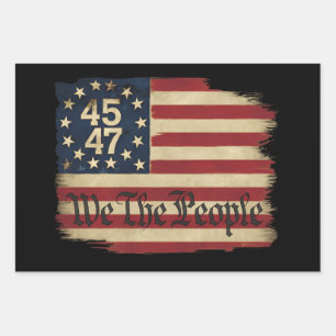 Feuille De Papier Cadeau Drapeau vintage en détresse We The People Trump 45
