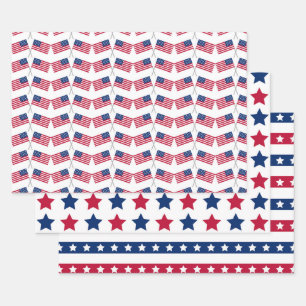 Feuille De Papier Cadeau Drapeaux américains rouge blanc bleu 4 juillet éto