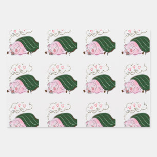 Feuille De Papier Cadeau Dreaming Pig in a Blanket Wrapper Paper Sheet Set