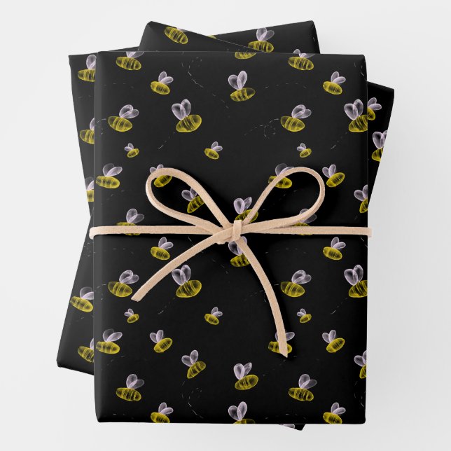 Feuille De Papier Cadeau Drôle amusant bourde abeilles sur noir (En situation)