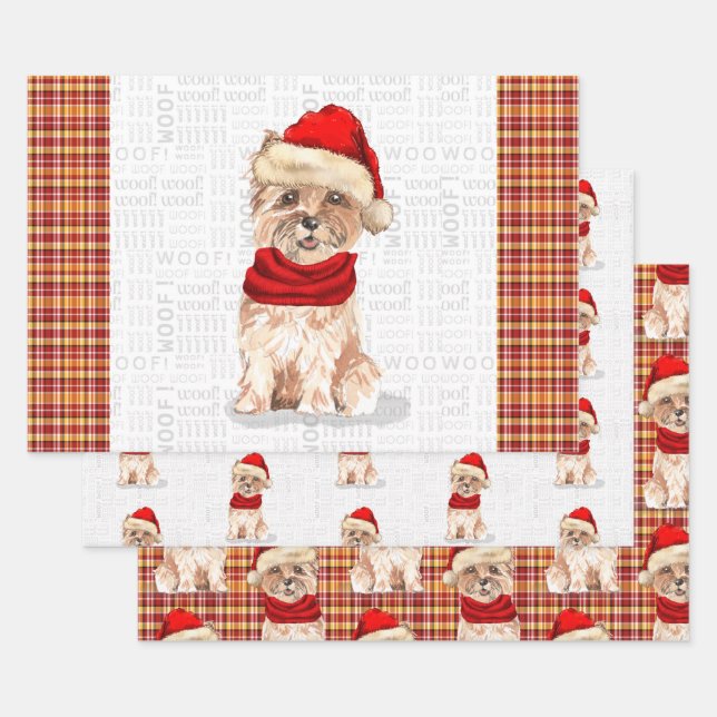 Feuille De Papier Cadeau Drôle Cairn Chien de Noël et Jour de Noël (Lot)
