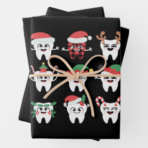 Feuille De Papier Cadeau Drôle Dental Noël Dents mignon Noël Dentiste