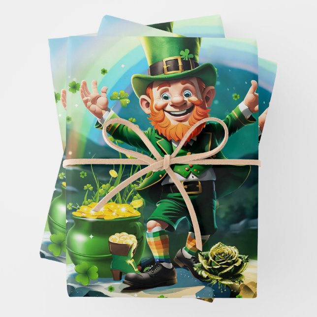 Feuille De Papier Cadeau Drôle heureux leprechaun (En situation)