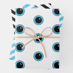 Feuille De Papier Cadeau Drôle Maigre Bleu yeux et rayures
