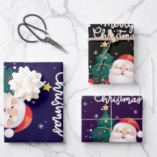 Feuille De Papier Cadeau Drôle Père Noël, Snowman, Reindeer Joyeux Noël