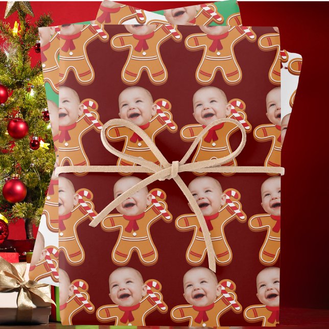 Feuille De Papier Cadeau Drôle Personnalisé Photo Gingerbread Xmas bébé (Créateur téléchargé)
