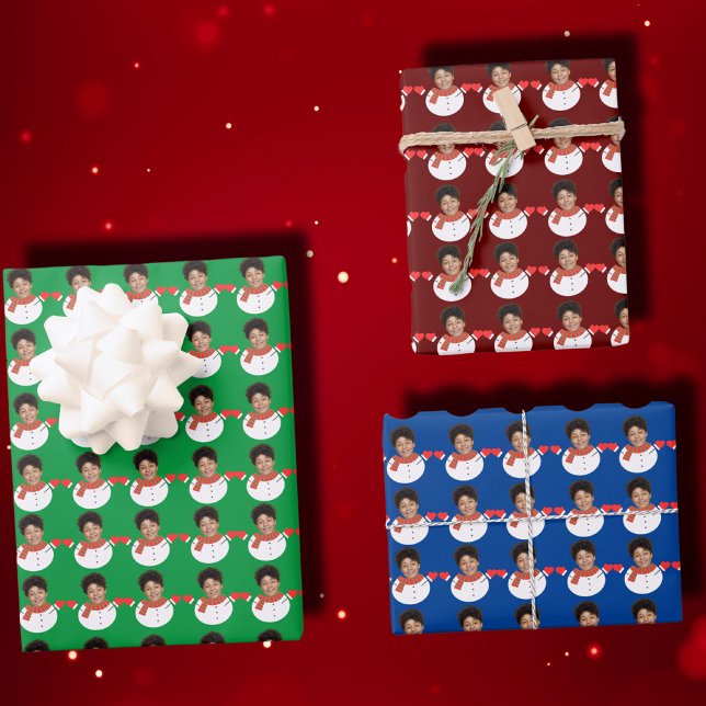 Feuille De Papier Cadeau Drôle Snowman personnalisé photo visage Xmas (Créateur téléchargé)