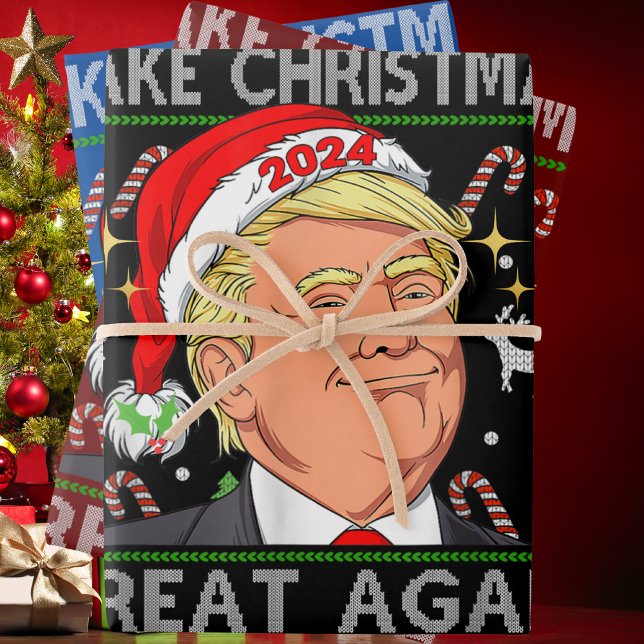 Feuille De Papier Cadeau Drôle Trump 2024 Rendre la grandeur de Noël moche (Créateur téléchargé)