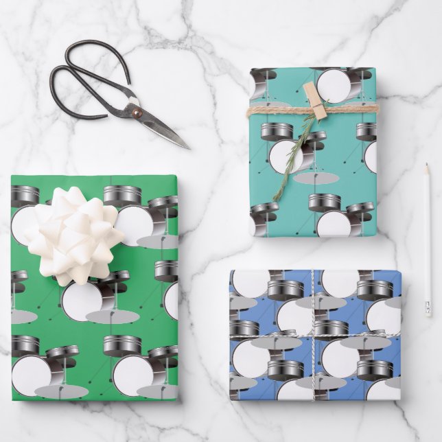 Feuille De Papier Cadeau Drum Set Percussion Conception musicale (Recto)