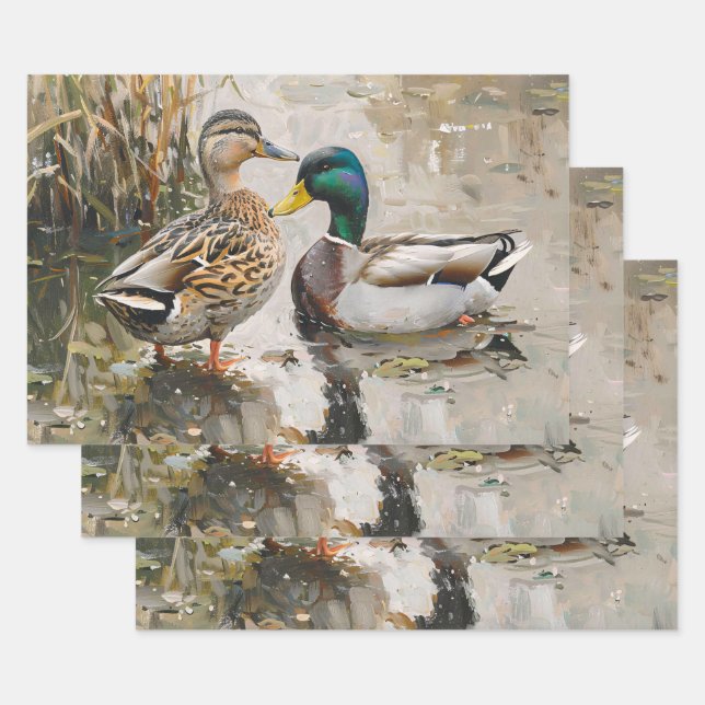 Feuille De Papier Cadeau Duck et Mallard Faune Peinture Découpage (Lot)