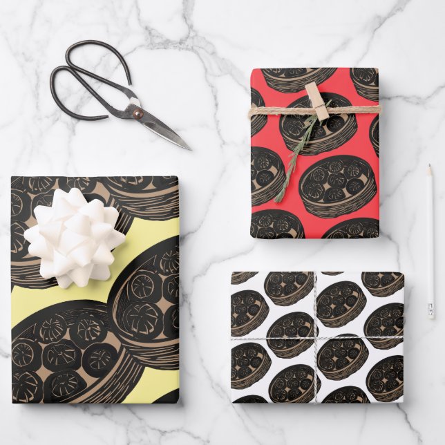 Feuille De Papier Cadeau Dumplings chinois sur (Recto)