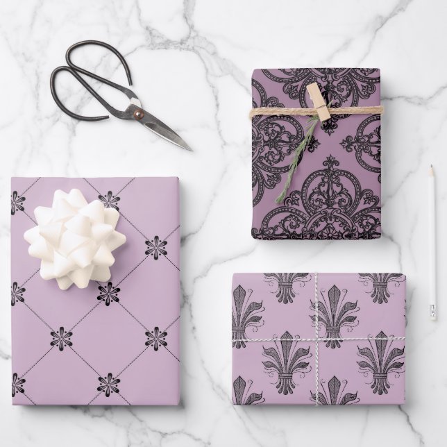 Feuille De Papier Cadeau Dusky Purple et Black Paris (Recto)