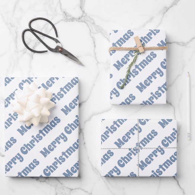 Feuille De Papier Cadeau Dusty blue and white Merry Christmas holiday (Recto)