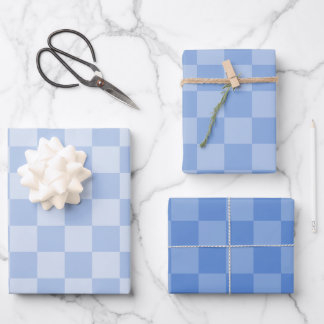 Feuille De Papier Cadeau Dusty Blue Checked Motif