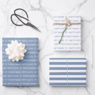 Feuille De Papier Cadeau Dusty Blue Custom Joyeux Anniversaire Avec Amour