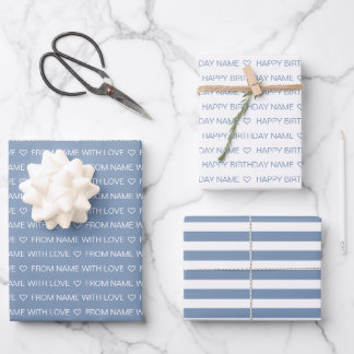 Feuille De Papier Cadeau Dusty Blue Custom Joyeux Anniversaire Avec Amour
