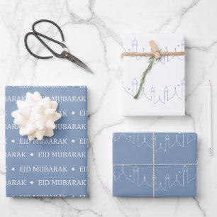 Feuille De Papier Cadeau Dusty Blue Eid Moubarak Masjid Design Motif