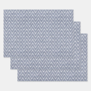 Feuille De Papier Cadeau Dusty Denim Blue Petit Motif Chevron