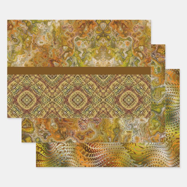 Feuille De Papier Cadeau Earthtone Sampler Gift Wrap Paper - 3 Designs (Lot)