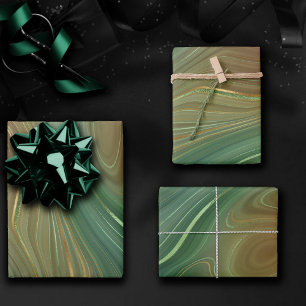 Feuille De Papier Cadeau Earthy Emerald Strata   Agate d'encre verte et dor