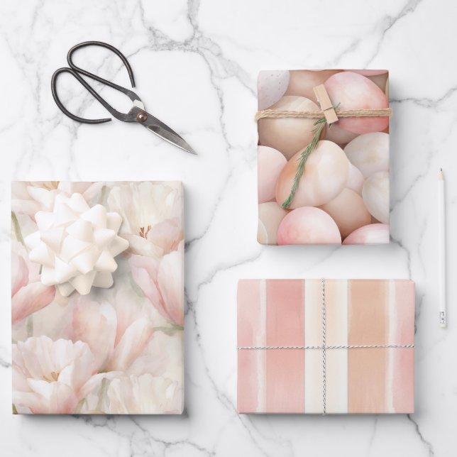 Feuille De Papier Cadeau Easter Pink Peach Floral Birthday   (Recto)