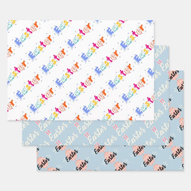 Feuille De Papier Cadeau Easter Typography Wrapping Paper Set  (Lot)