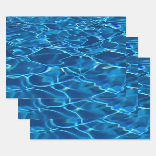 Feuille De Papier Cadeau Eau de la piscine bleu foncé (Lot)
