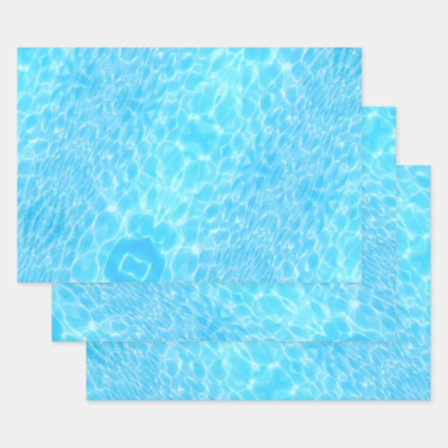 Feuille De Papier Cadeau Eau ondule texture de l'eau cool moderne chic bleu (Lot)