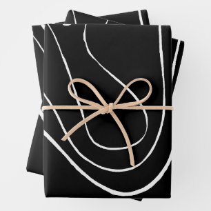 Feuille De Papier Cadeau Ebb et flux 2 - Noir sur blanc