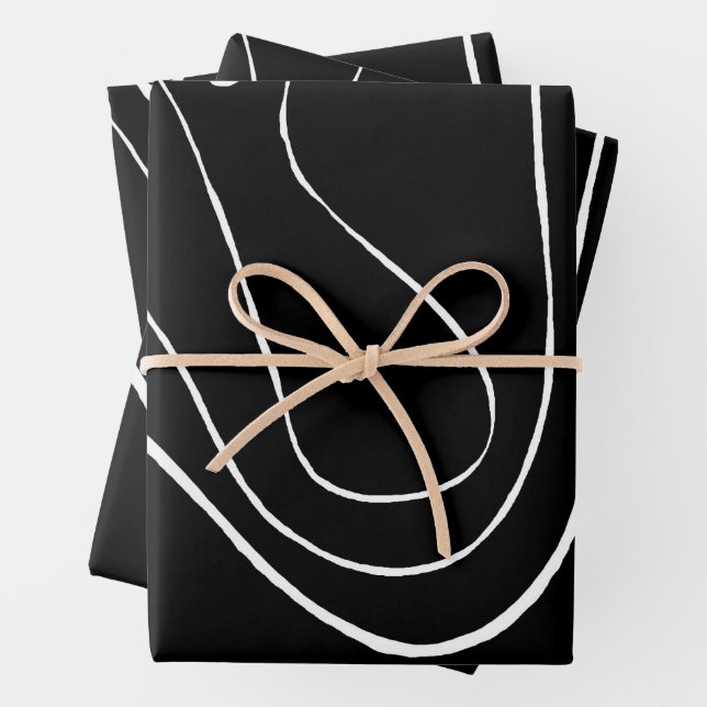 Feuille De Papier Cadeau Ebb et flux 2 - Noir sur blanc (En situation)