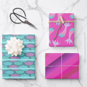 Feuille De Papier Cadeau Écailles de Sirène Colorées Rose Clair